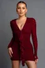 LUXE HOTFIX STONES MESH V-NECK RUCHED MINI DRESS sold by privy