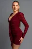 LUXE HOTFIX STONES MESH V-NECK RUCHED MINI DRESS sold by privy