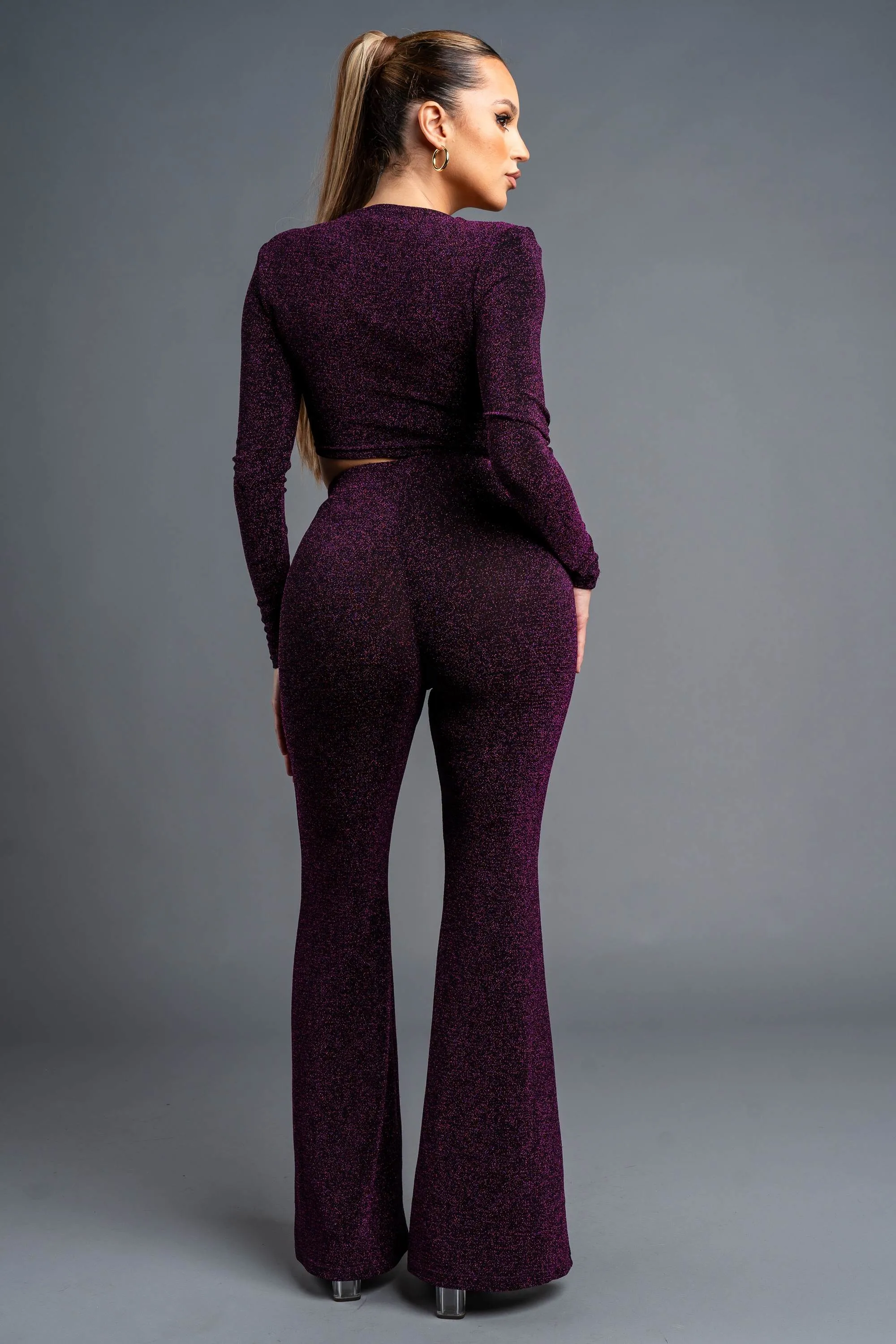 CHIC METALLIC LUREX COWL NECK CROP TOP & PANTS SET sold by privy product image thumbnail 3