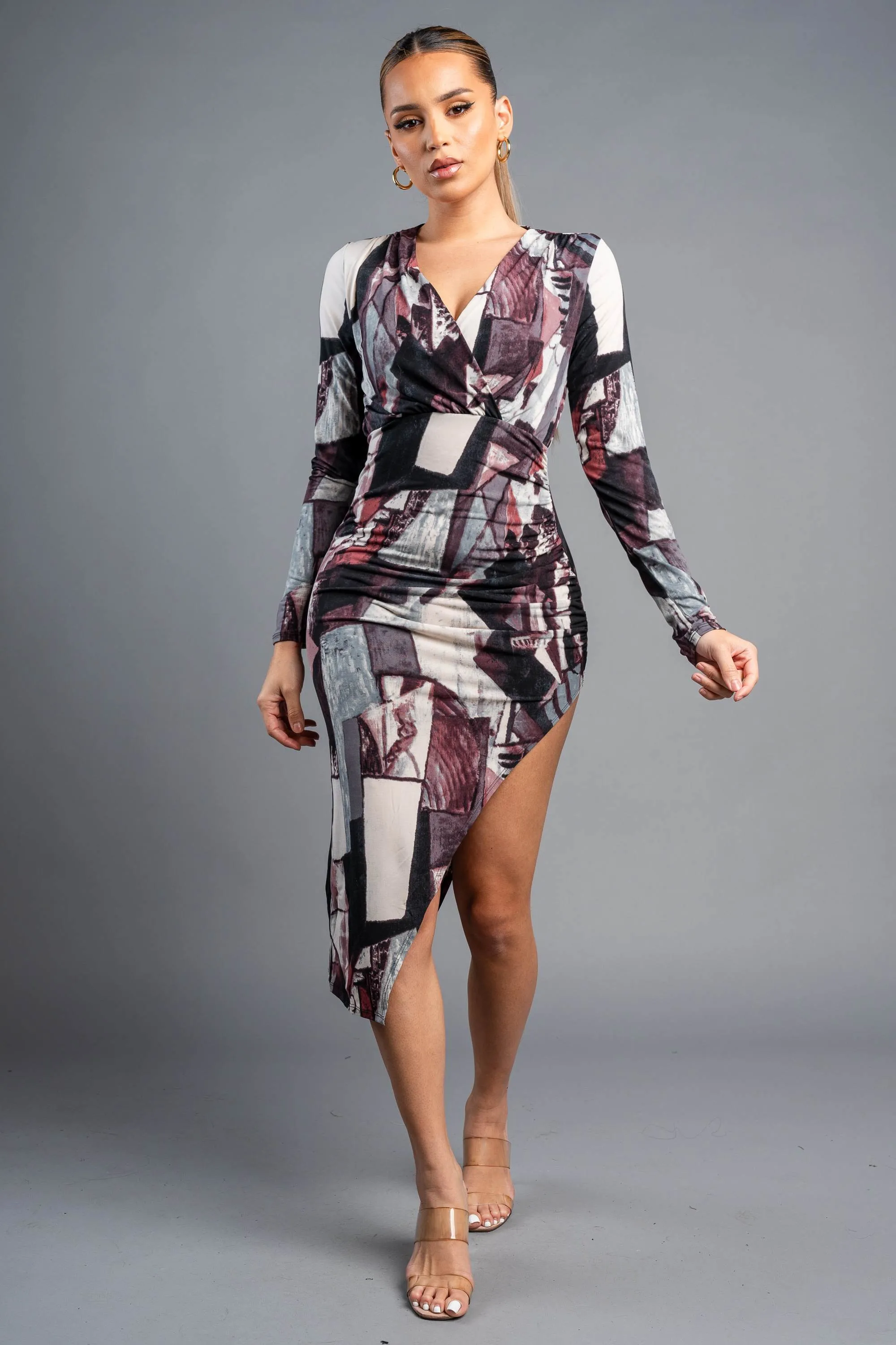 LUXE ABSTRACT ITY PRINT ASYMMETRICAL HEM DRESS sold by privy product image thumbnail 4