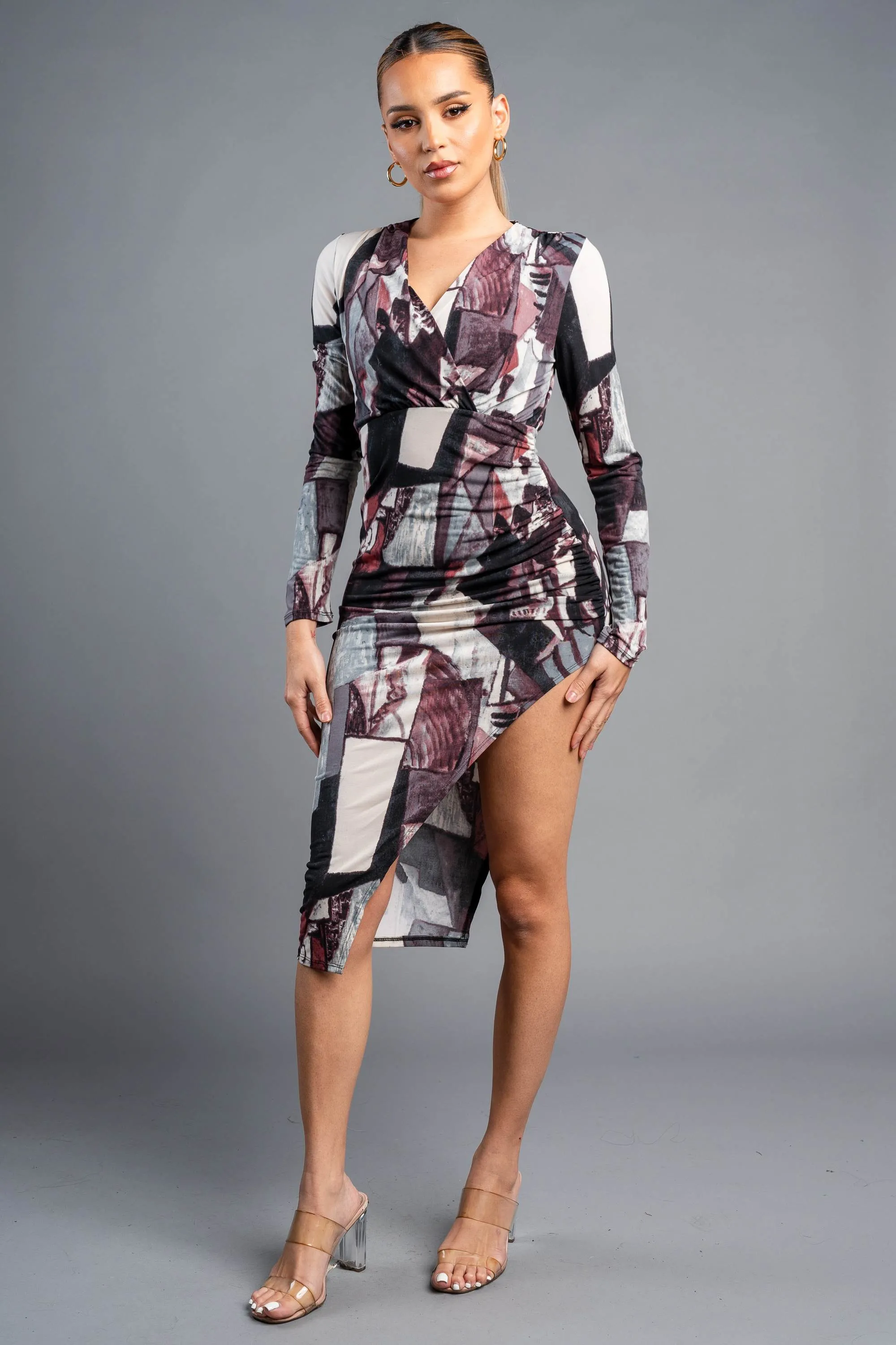 LUXE ABSTRACT ITY PRINT ASYMMETRICAL HEM DRESS sold by privy product image thumbnail 2
