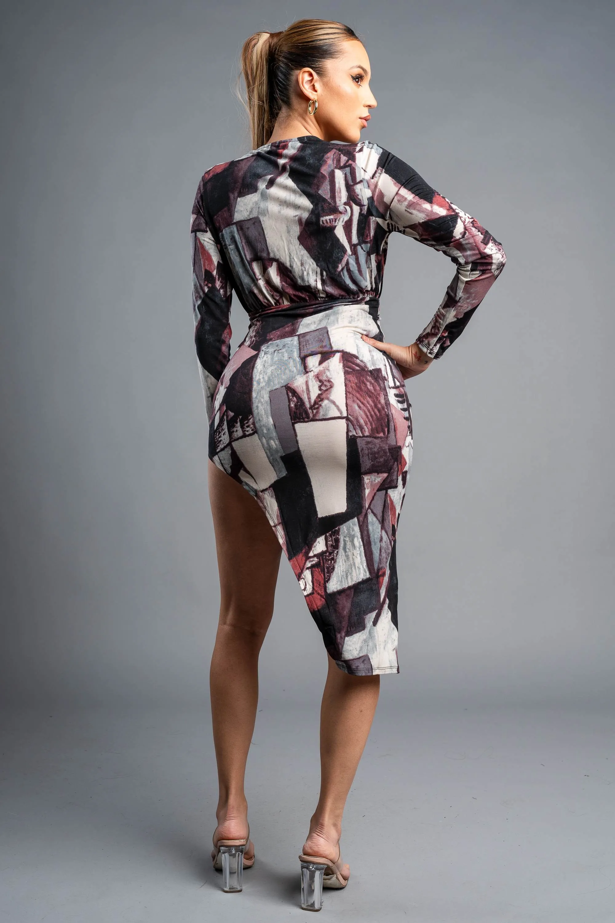 LUXE ABSTRACT ITY PRINT ASYMMETRICAL HEM DRESS sold by privy product image thumbnail 3
