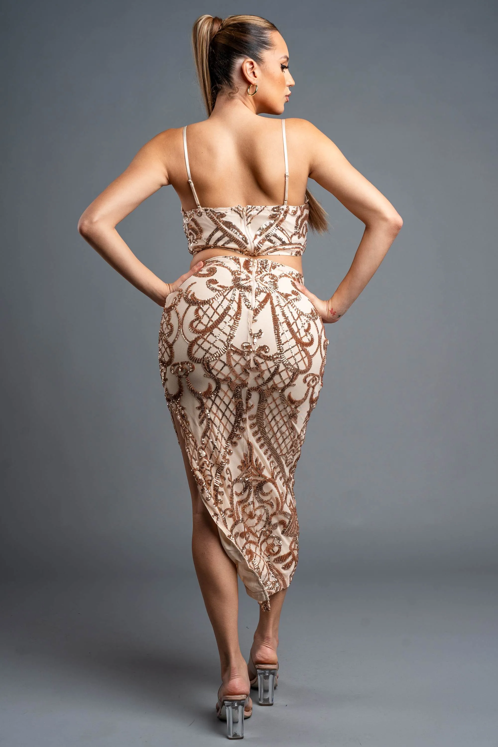 LUXE SEQUINS PATTERN CROPPED TOP & MIDI SKIRT SETS sold by privy product image thumbnail 3