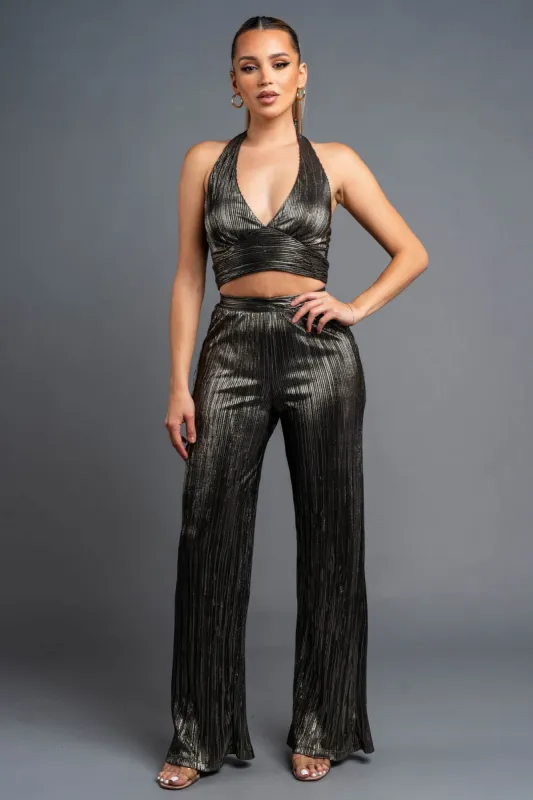 MPS8033TP / SEXY METALLIC LUREX HALTER TANK TOP & PANTS SET sold by privy