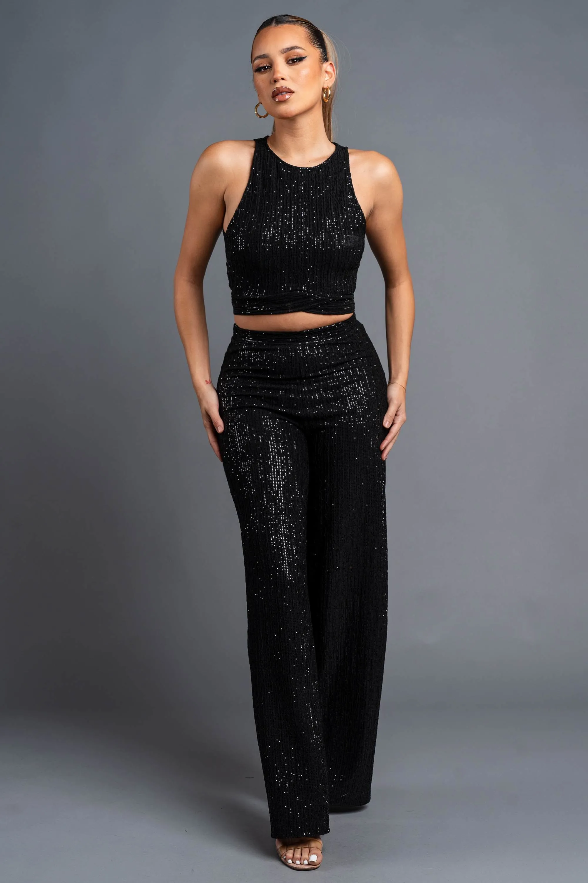 CHIC METALLIC SEQUINS TANKS TOP & PANTS SET sold by privy