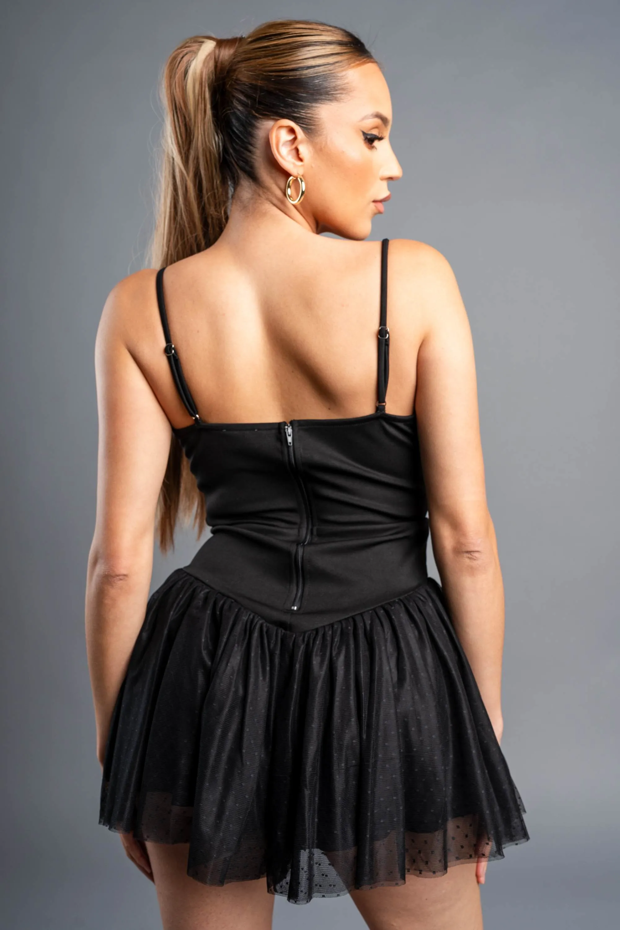 PJ11121B / LUXE LACE TRIM SWEETHEART NYLON TULLE ROMPER sold by privy product image thumbnail 4