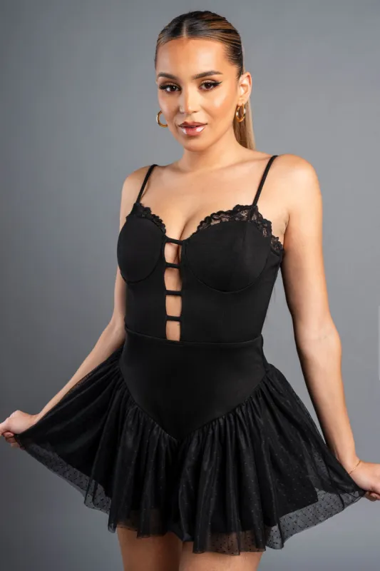 LUXE LACE TRIM SWEETHEART NYLON TULLE ROMPER sold by privy