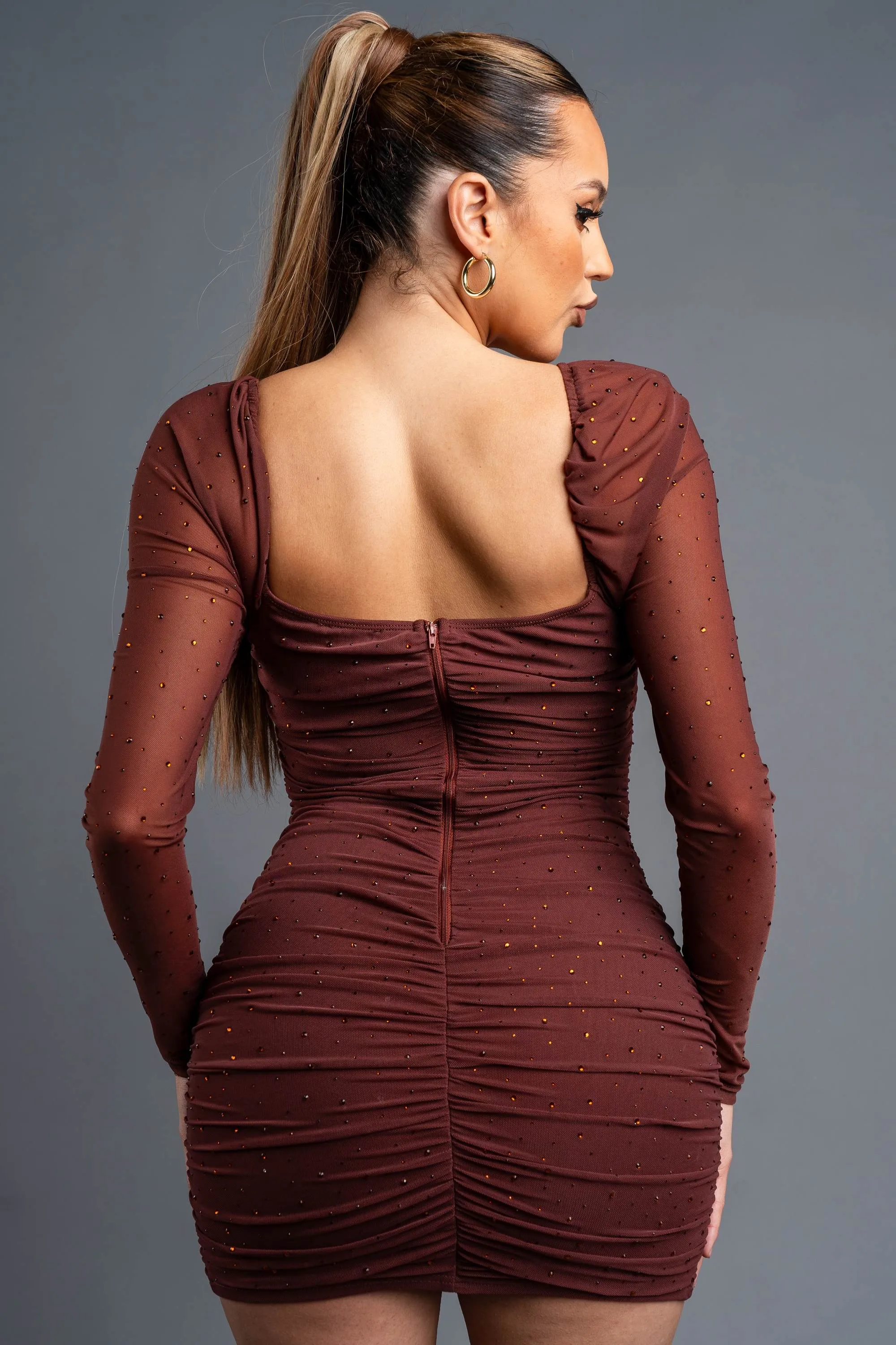 PD77635EST / LUXE MESH HOTFIXS STONES COWL NECK MINI DRESS sold by privy product image thumbnail 3