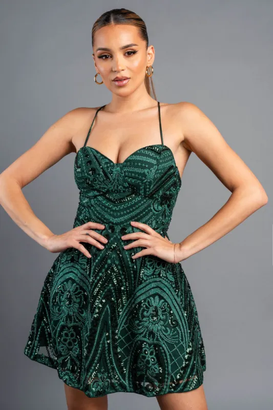 PD74113E-W / SEQUINS LACE LAYERED DRAWSTRING MINI DRESS sold by privy