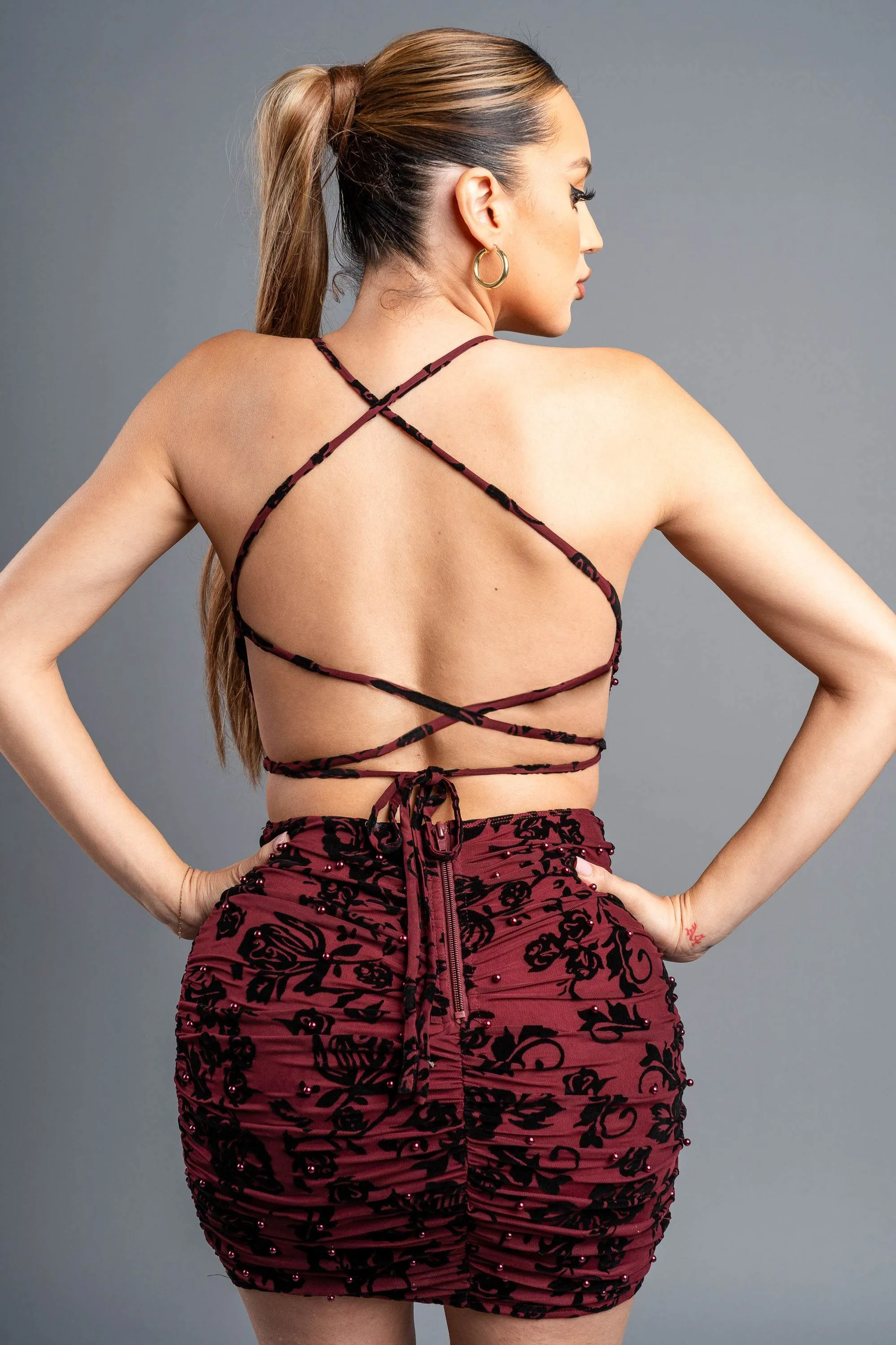 LUXE FLORAL VELVET FLOCKING MESH PEARL MINI DRESS sold by privy product image thumbnail 3