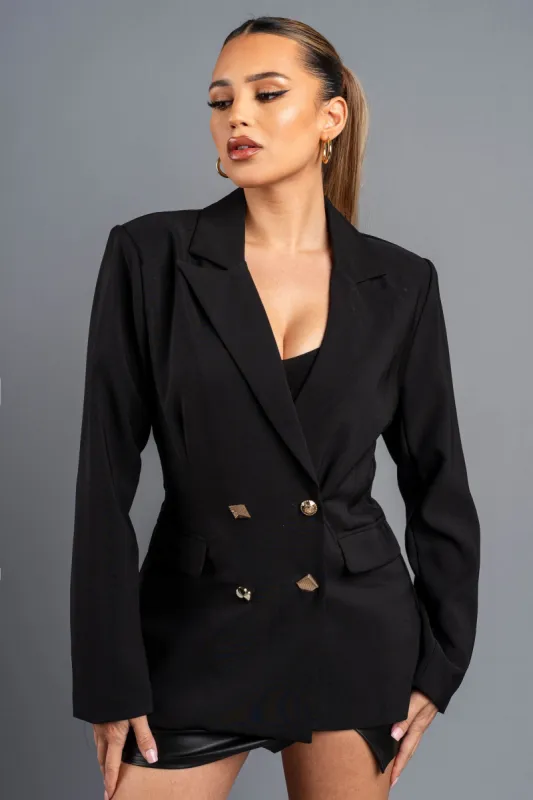 CHIC THICK STRETCH UNIQUE BUTTON TAB BLAZER JACKET sold by privy