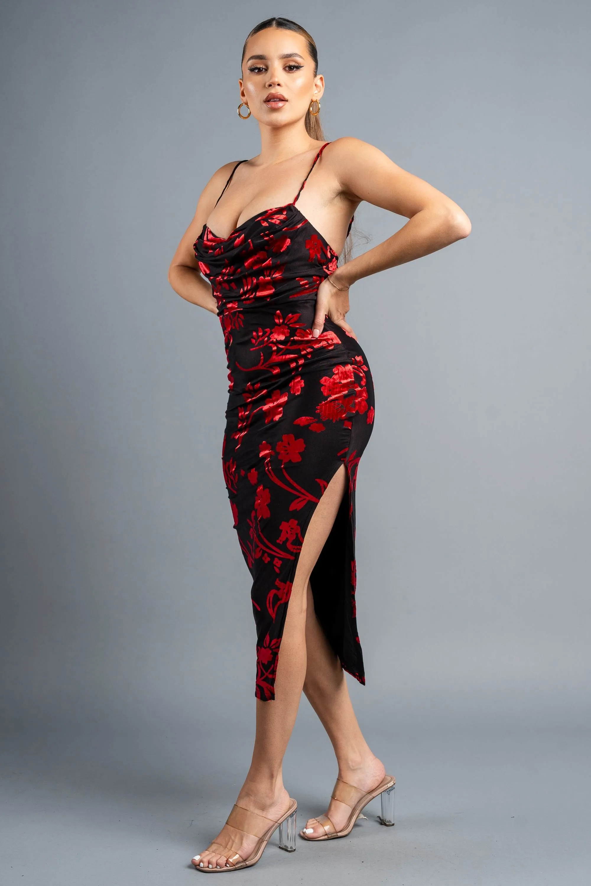 SEXY FLORAL MESH VELVET FLOCKING MIDI DRESS sold by privy product image thumbnail 2