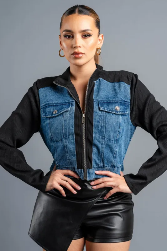 PG3428E / CHIC WASHED DENIM ZIPUP CROPPED RIDER JACKET sold by privy