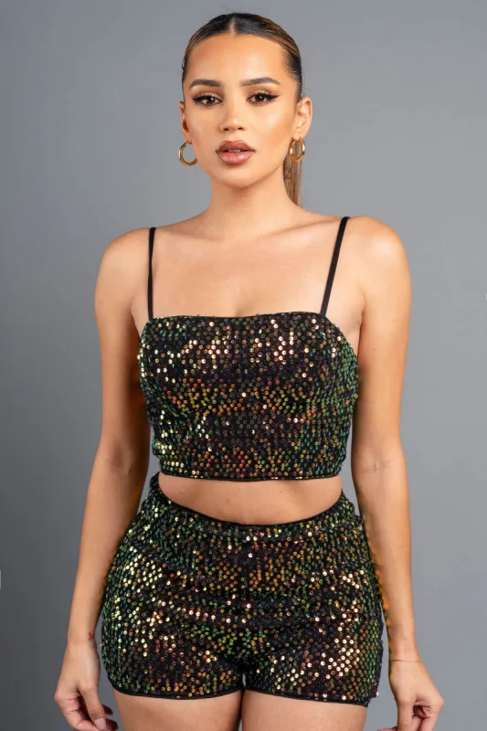 SEQUINS SWEATER TUBE TANK CAMI TOP AND SHORTS SET sold by privy