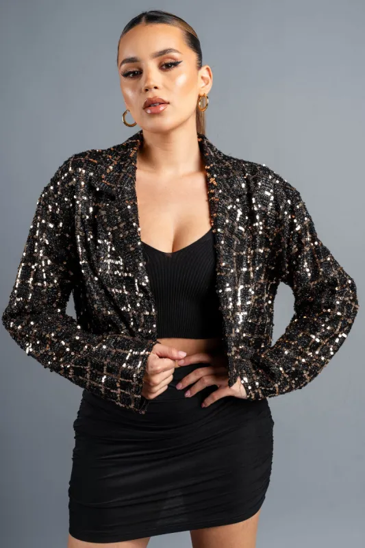 LUXE SEQUINS TWEED CROPPED BLAZER JACKET sold by privy