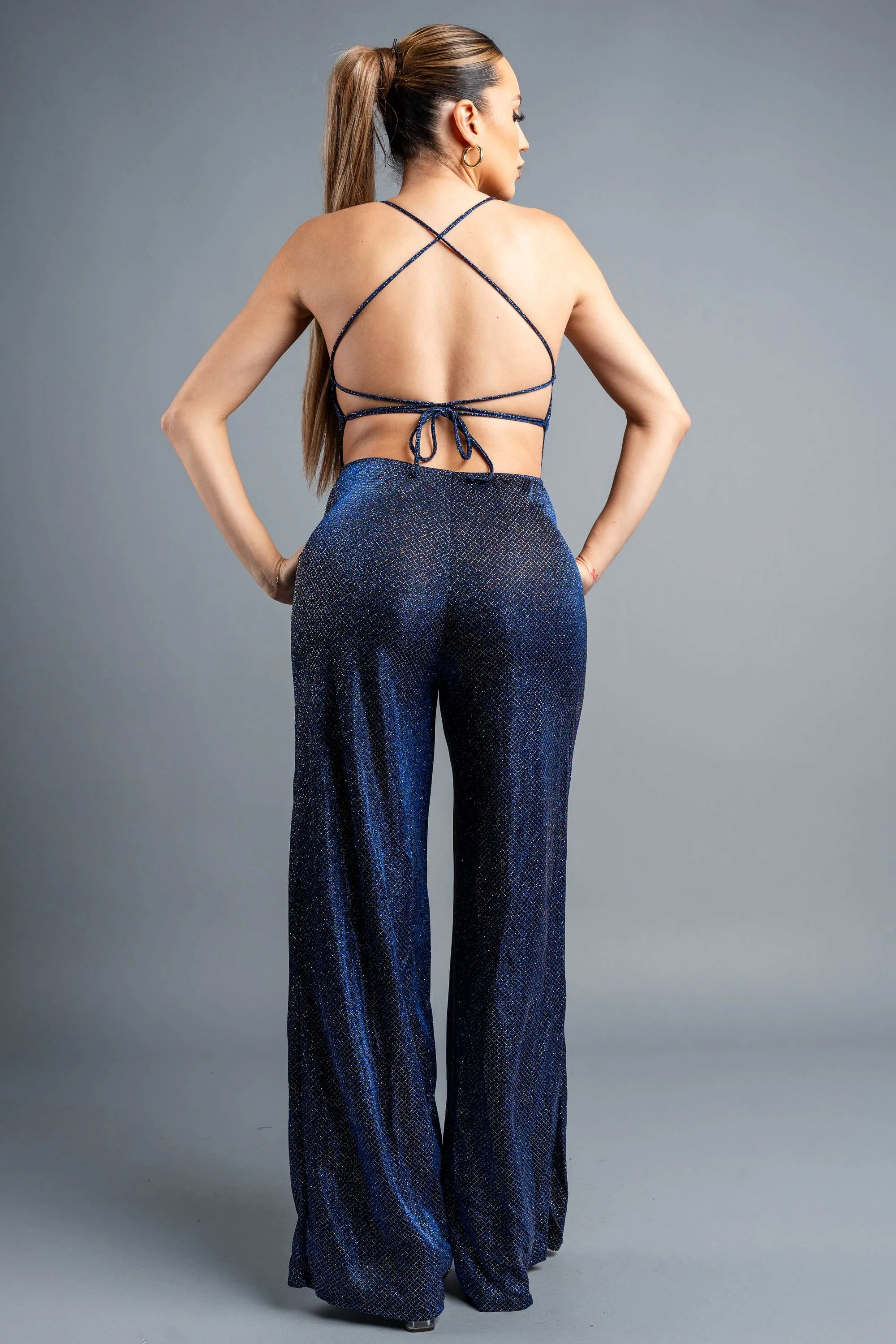 CHIC GLITTER SLEEVELESS DRAWSTRING BACK JUMPSUIT sold by privy product image thumbnail 3