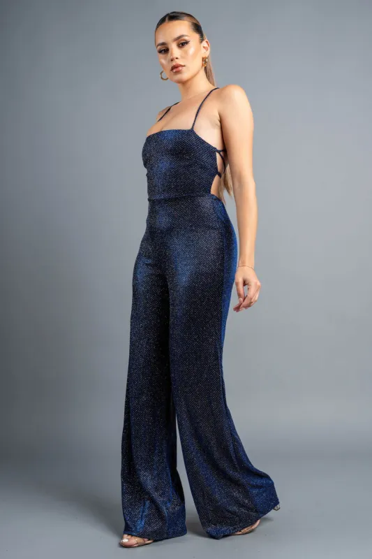 CHIC GLITTER SLEEVELESS DRAWSTRING BACK JUMPSUIT sold by privy