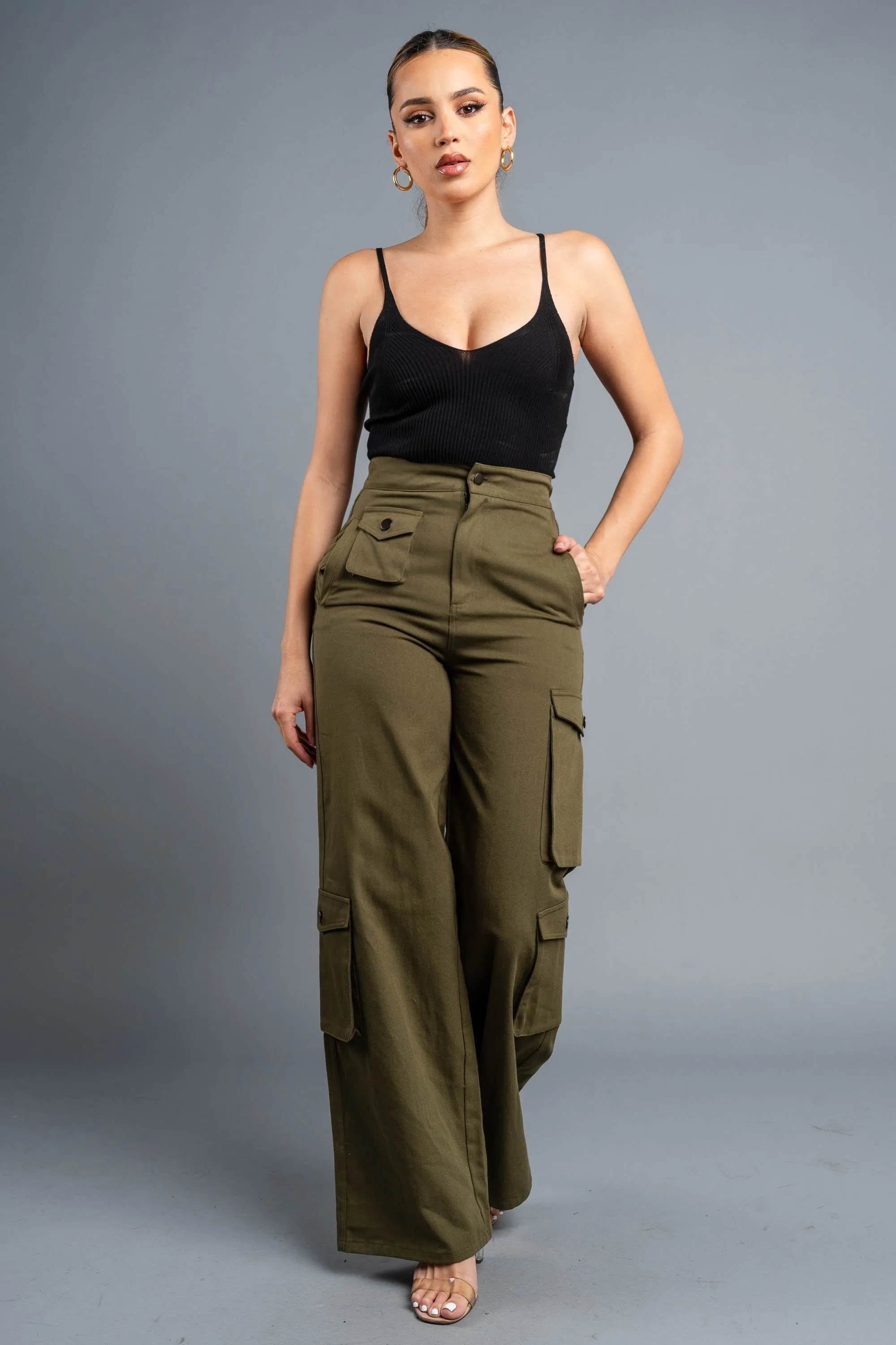 TWILL COTTON POCKETS FULL LENGTH CARGO PANTS sold by privy