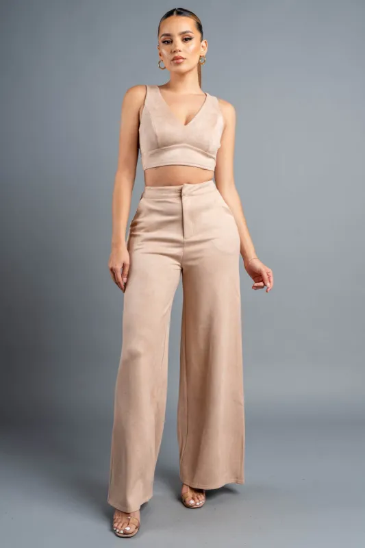 CHIC TECHNO SUEDE TANK TOP & WIDE LEGS PANTS SET sold by privy