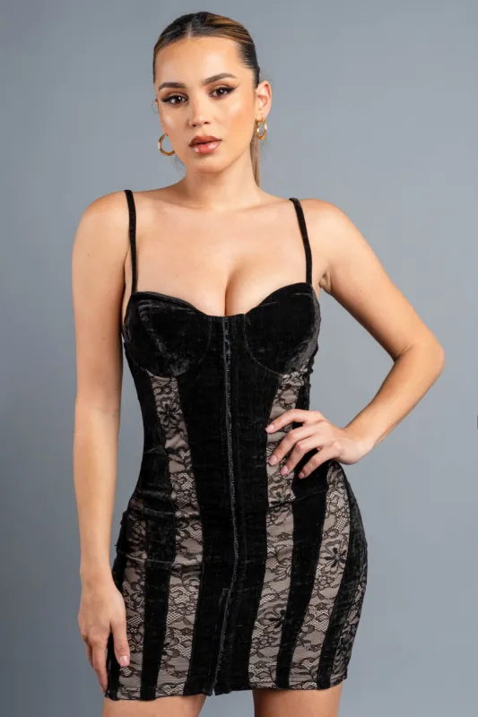 LUXE VELVET LACE W/ ECRU LINING BODYCON MINI DRESS sold by privy