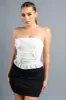 LUXE SHINNY LUREX MESH ROSETTES TUBE CROPPED TOP sold by privy