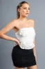 LUXE SHINNY LUREX MESH ROSETTES TUBE CROPPED TOP sold by privy