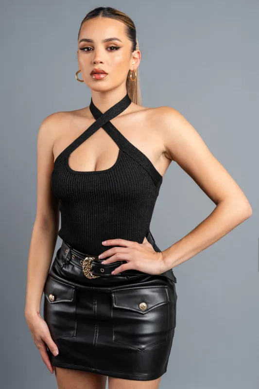 CHIC METALLIC RIB KNIT HALTER NECK TANK TOP sold by privy