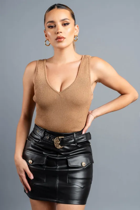 CHIC METALLIC LUREX RIB SCOOP NECK BODYSUIT sold by privy