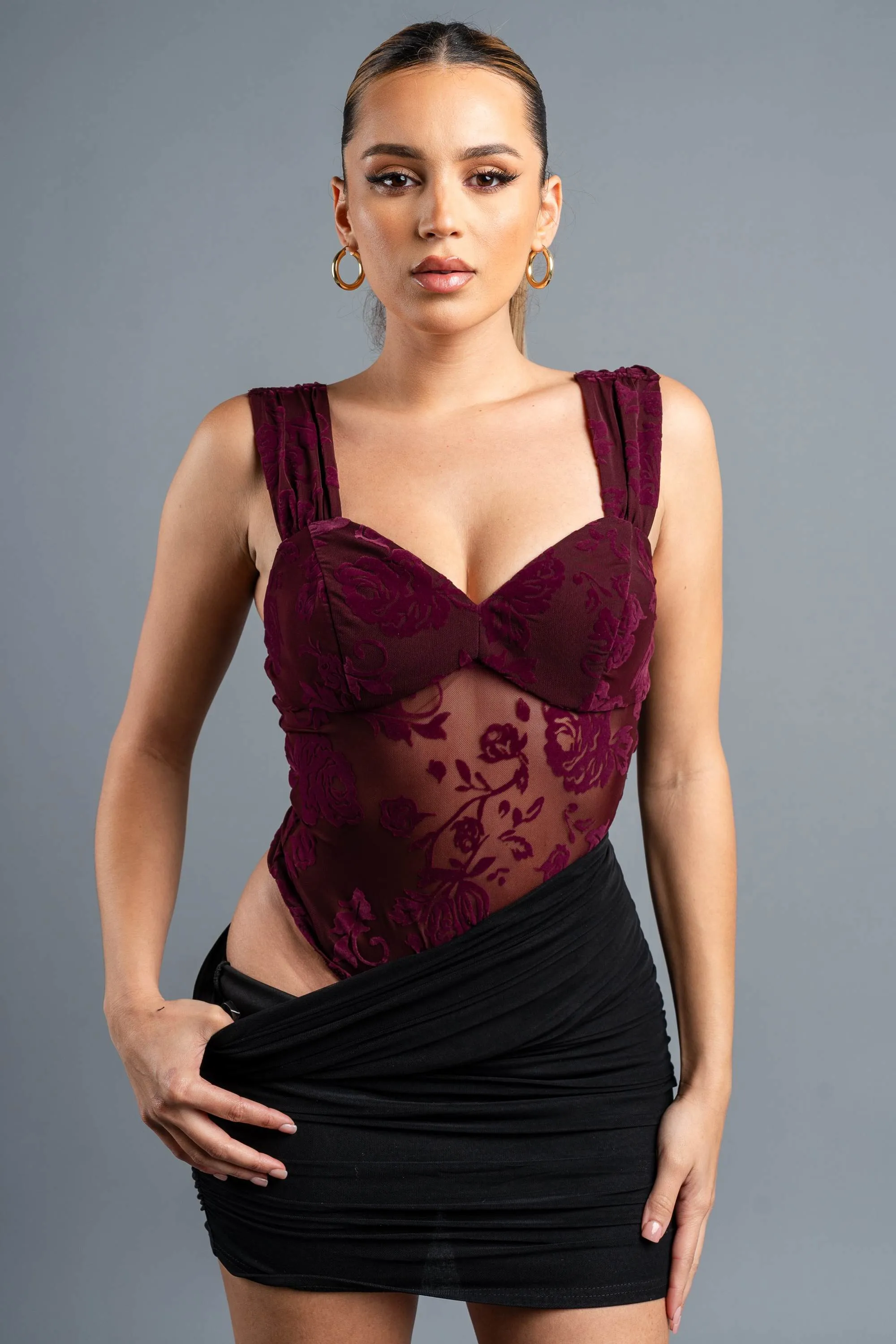 PT44666N / MESH VELVET FLOCKING BODYSUIT sold by privy product image thumbnail 2