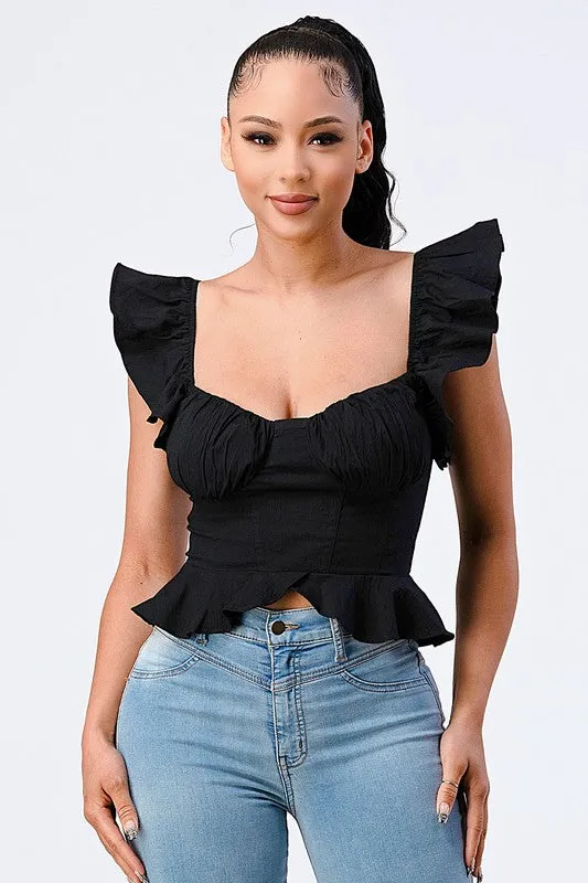 PT41713B / RUFFLED WING SLEEVES AND HEM SWEETHEART TOP sold by privy