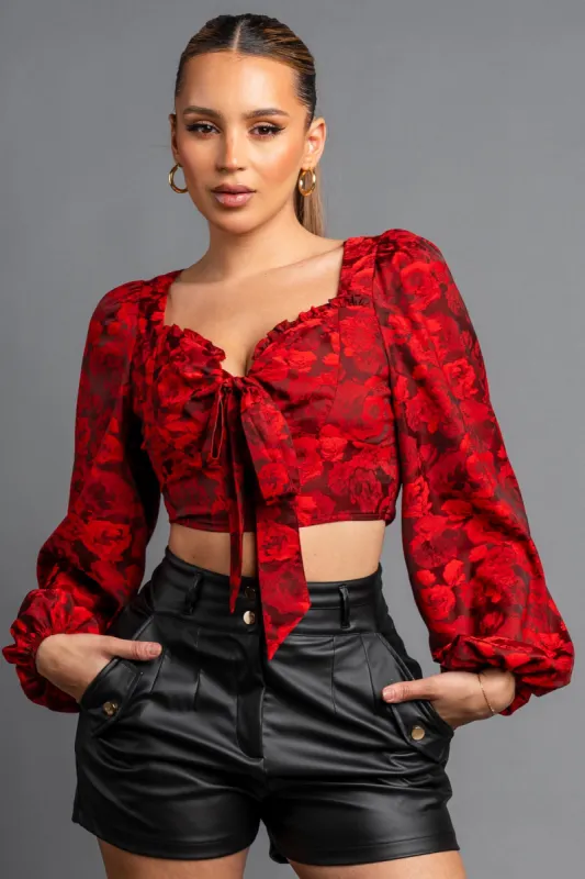 ROMANTIC ROSE PRINT SMOCKED RUFFLE SWEETHEART TOP sold by privy