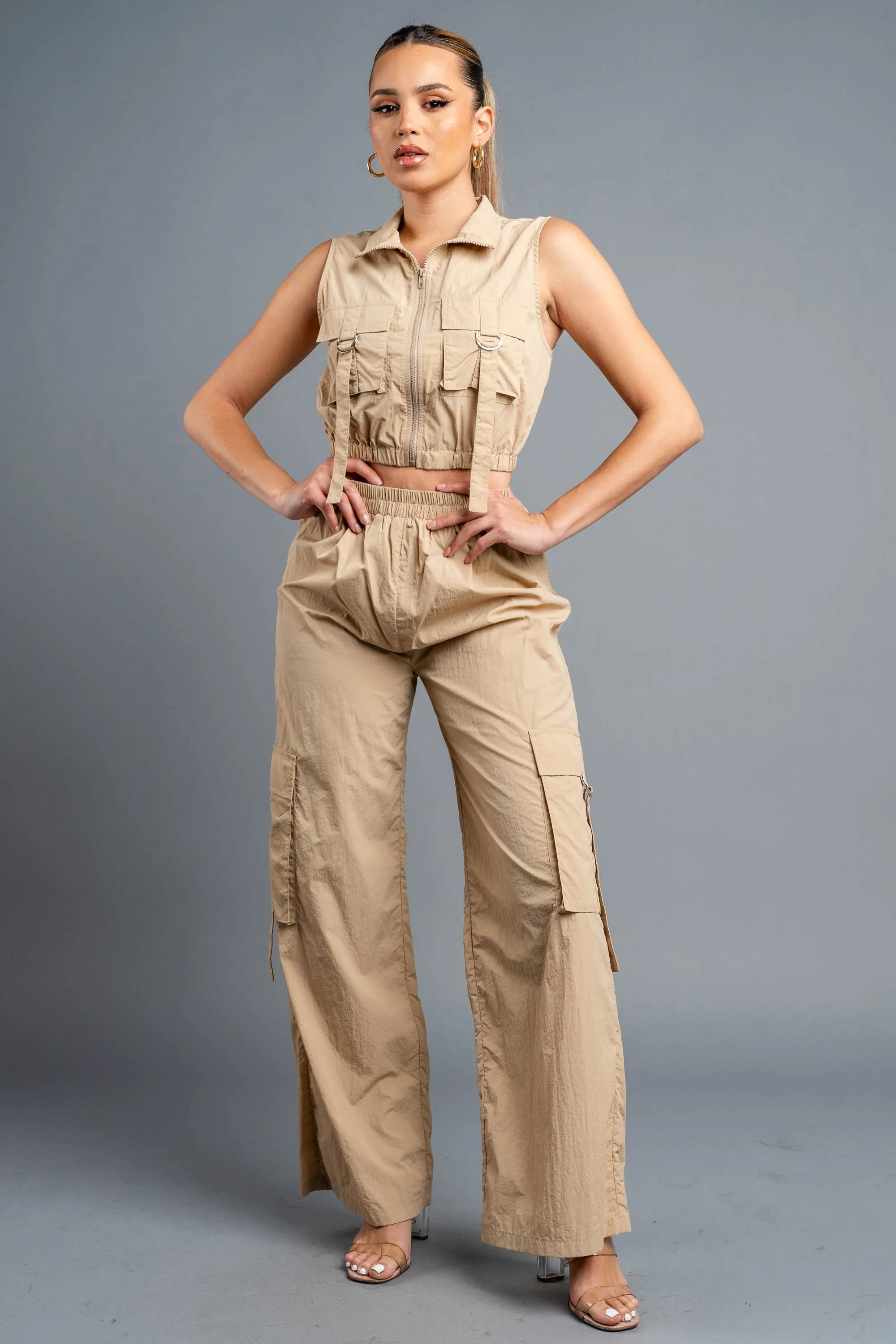 CARGO BIG POCKETS ZIPUP VEST TOP & CARGO PANTS SET sold by privy product image thumbnail 5