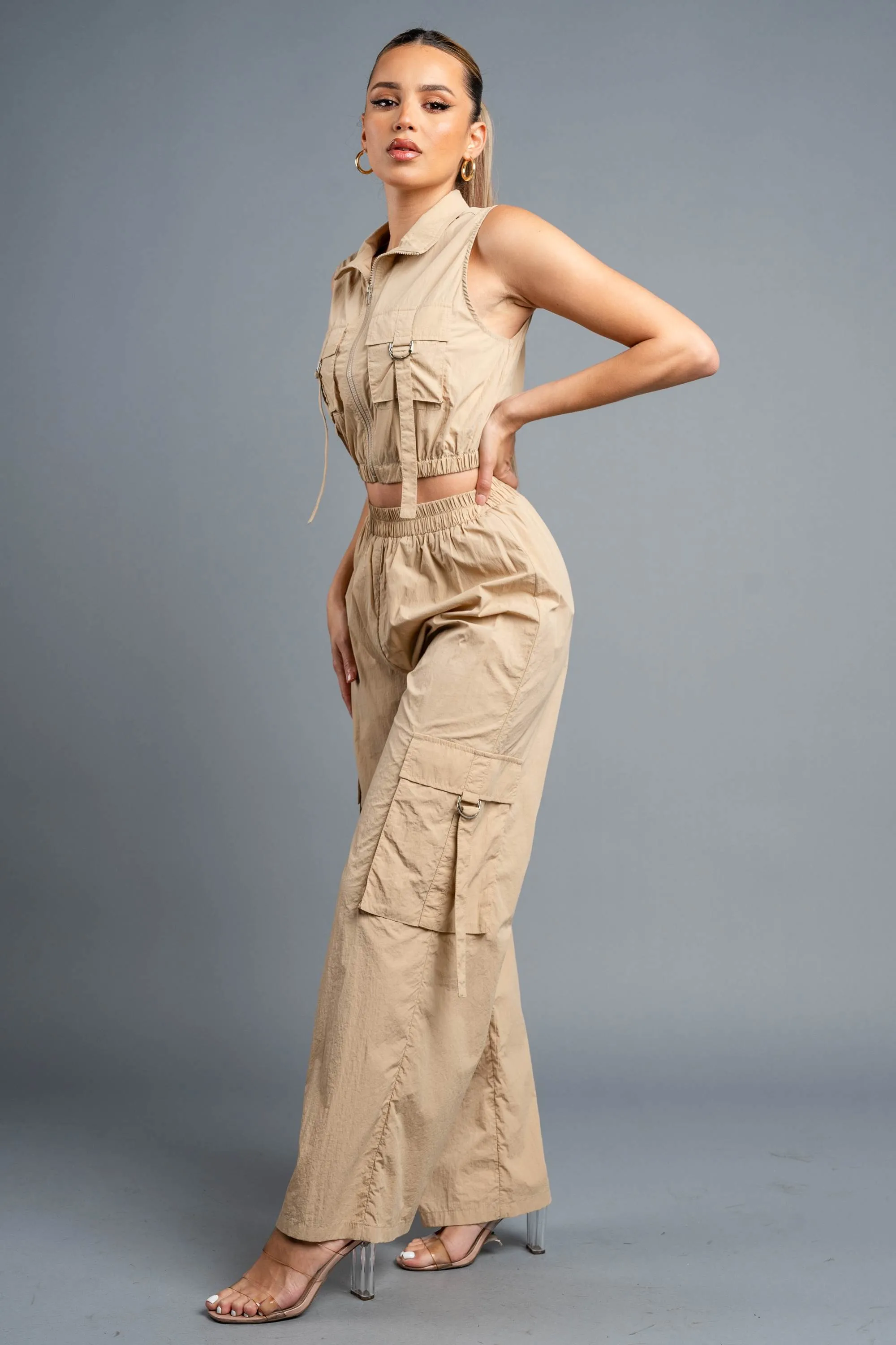 CARGO BIG POCKETS ZIPUP VEST TOP & CARGO PANTS SET sold by privy product image thumbnail 3