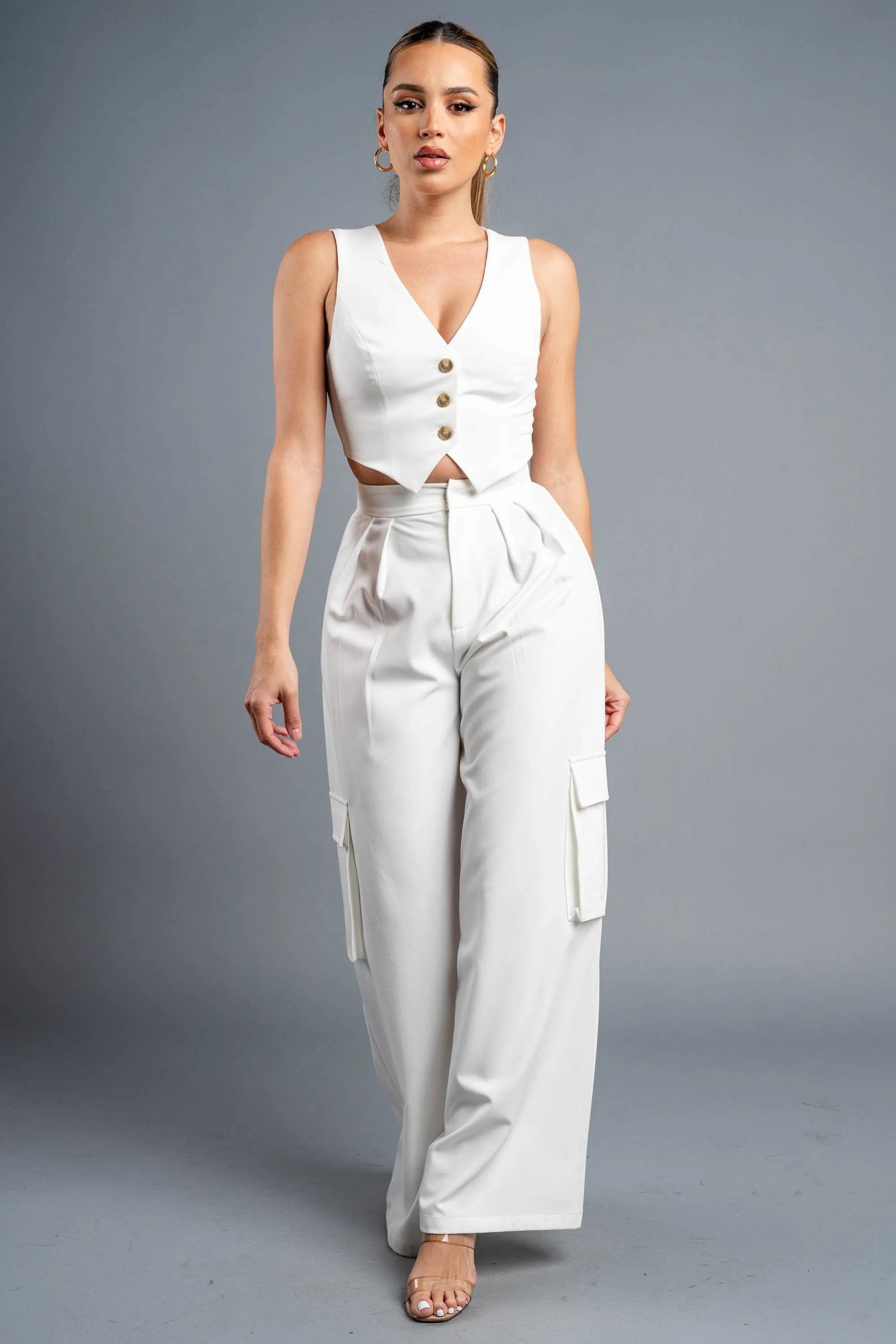 PS9414EST / HEAVY STRETCH TWILL VEST TOP & CARGO PANTS SETS sold by privy