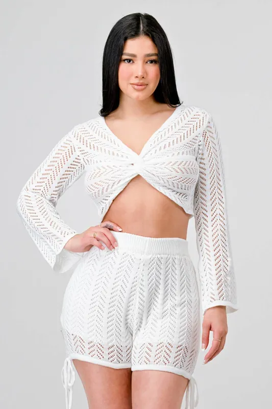 CHIC CROCHET TWIST FRONT TOP AND SHORTS SET sold by privy