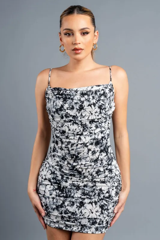 CHIC FLORAL PRINT ITY COWL NECK MINI TANK DRESS sold by privy