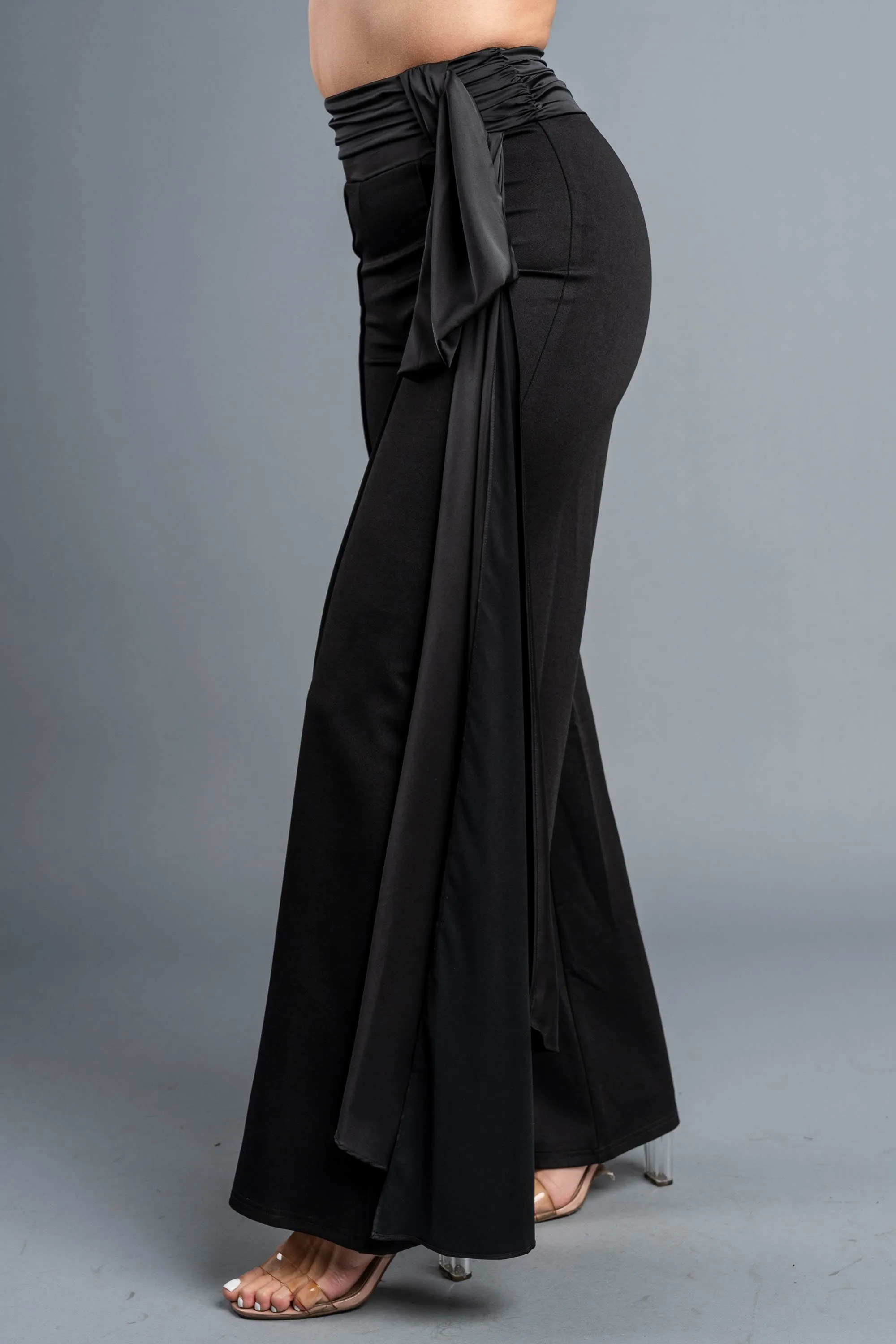 PB31782E / LUXE STRETCH TWILL WAIST TIE DRAPED WIDE LEG PANTS sold by privy product image thumbnail 3