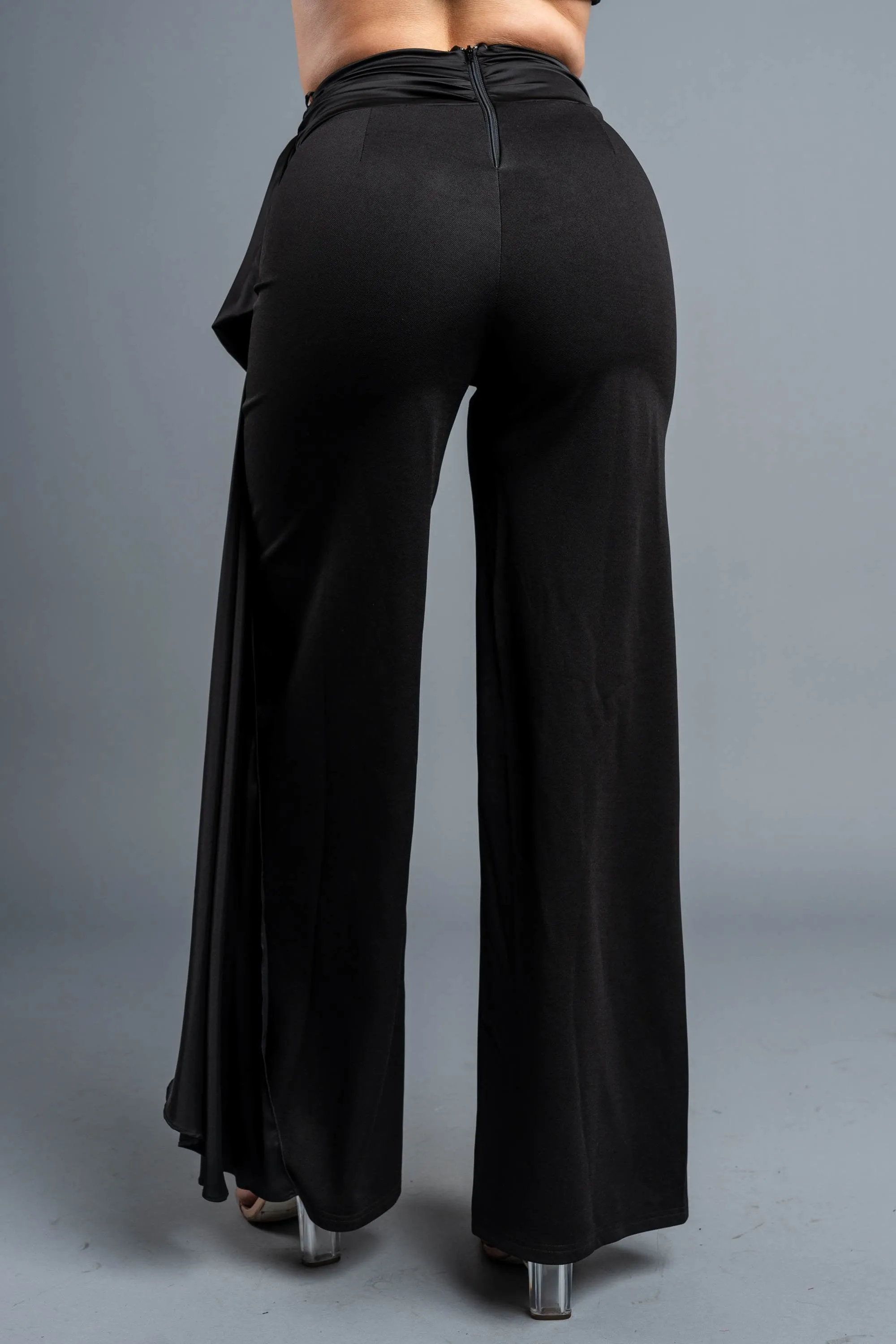 PB31782E / LUXE STRETCH TWILL WAIST TIE DRAPED WIDE LEG PANTS sold by privy product image thumbnail 4