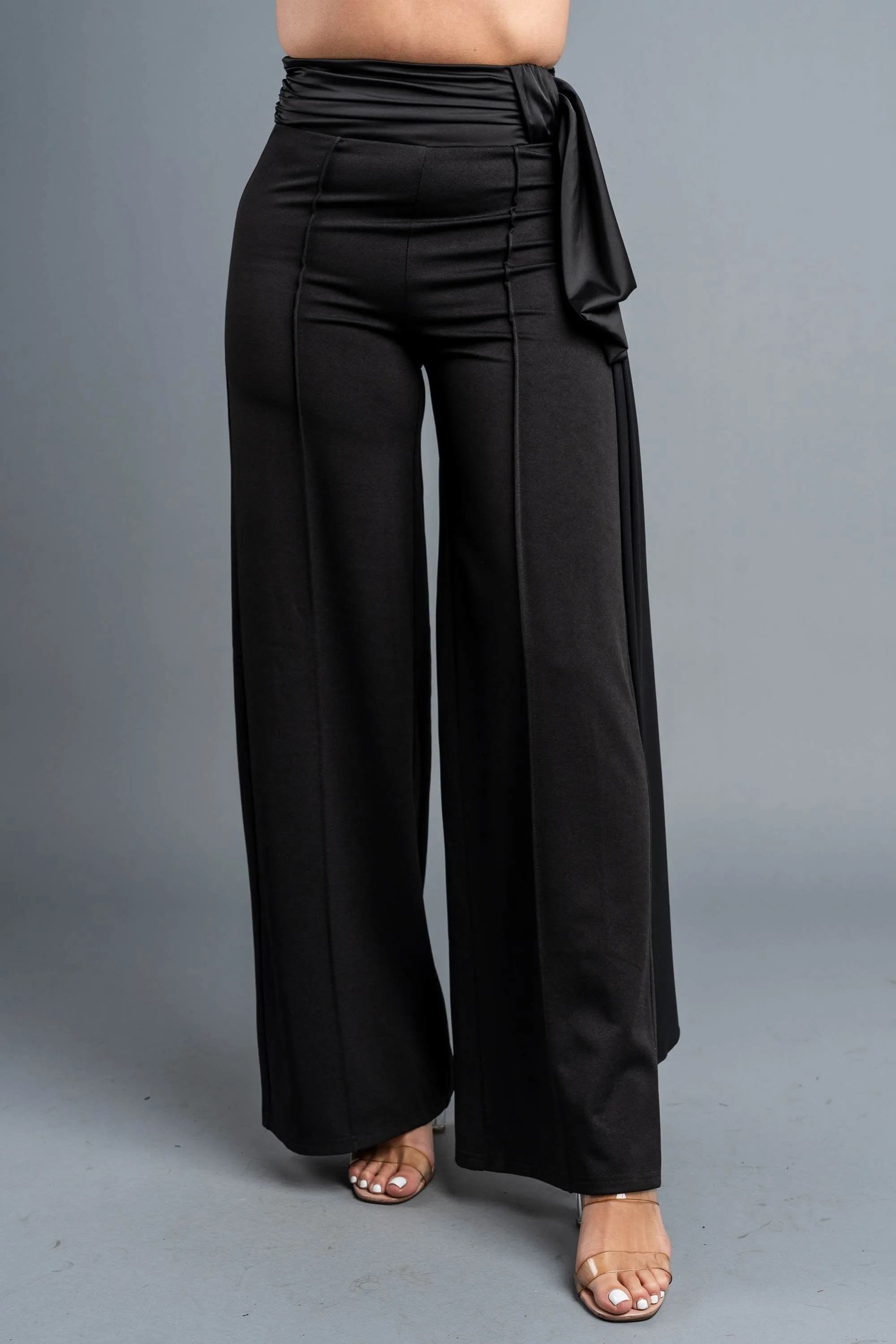 PB31782E / LUXE STRETCH TWILL WAIST TIE DRAPED WIDE LEG PANTS sold by privy product image thumbnail 2
