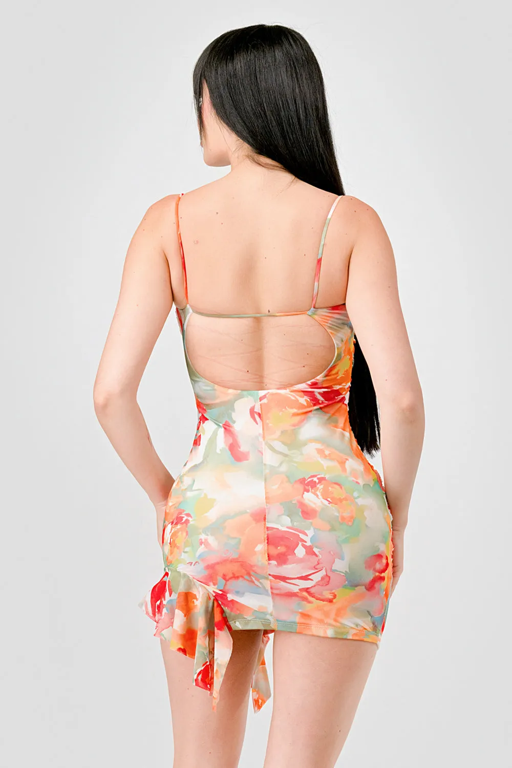 ROMANTIC FLORAL MESH SIDE RUFFLE DRAPED MINI DRESS sold by privy product image thumbnail 4