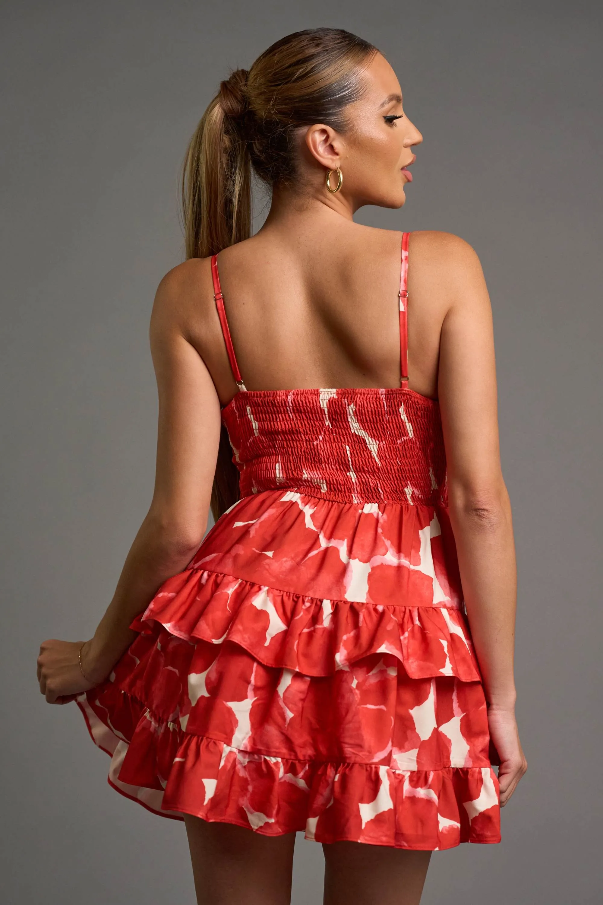 ROMANTIC FLORAL PRINT BOW TIE RUFFLED MINI DRESS sold by privy product image thumbnail 3