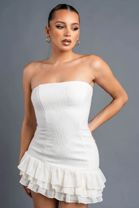 LUXE TEXTURE KNIT RUFFLED HEM TUBE MINI DRESS sold by privy