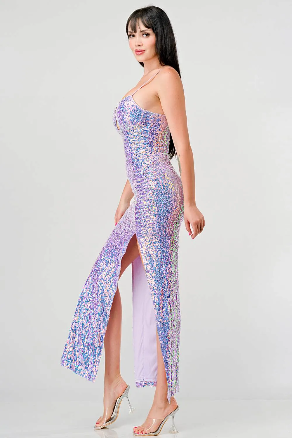 SEQUINS SWEETHEART KEYHOLE SLITTED MAXI DRESS sold by privy product image thumbnail 3