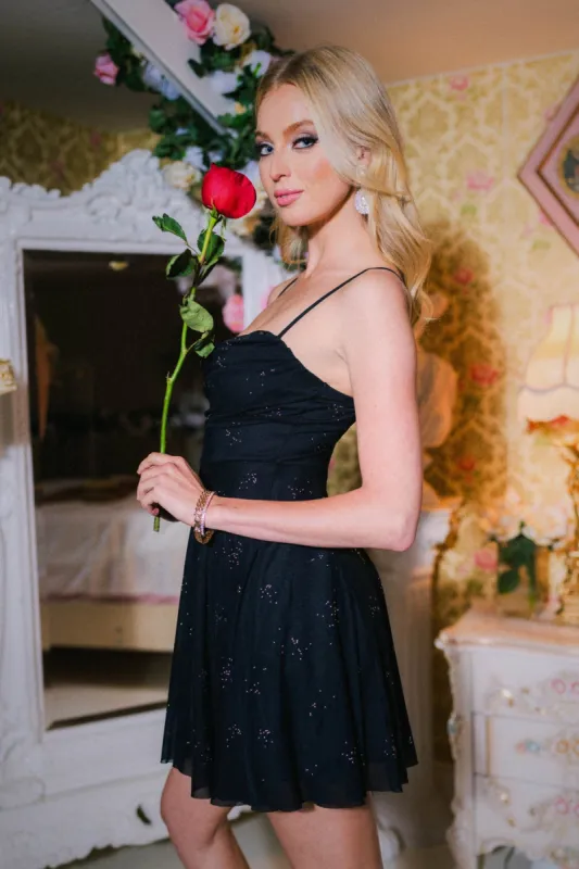 METALLIC STUDDED COWL NECK SKATER MINI DRESS sold by privy