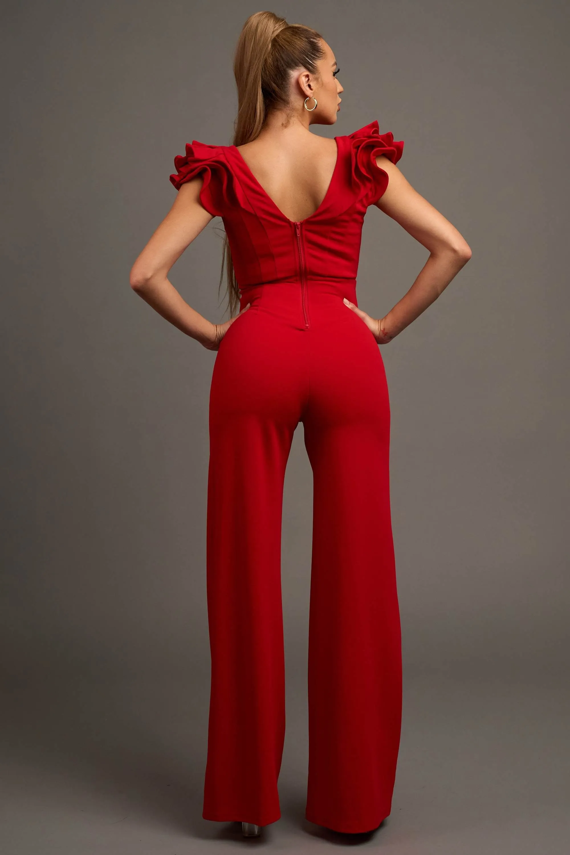LUXE V-NECK RUFFLED SLEEVES WIDE LEGS JUMPSUIT sold by privy product image thumbnail 4