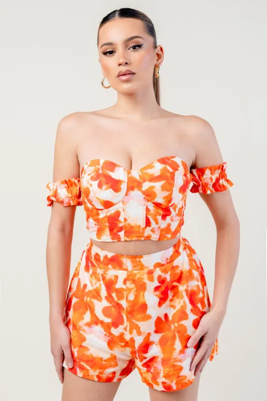 BS3470STP / ROMANTIC FLORAL BUSTIER CROP TOP & SHORS SETSXS sold by privy