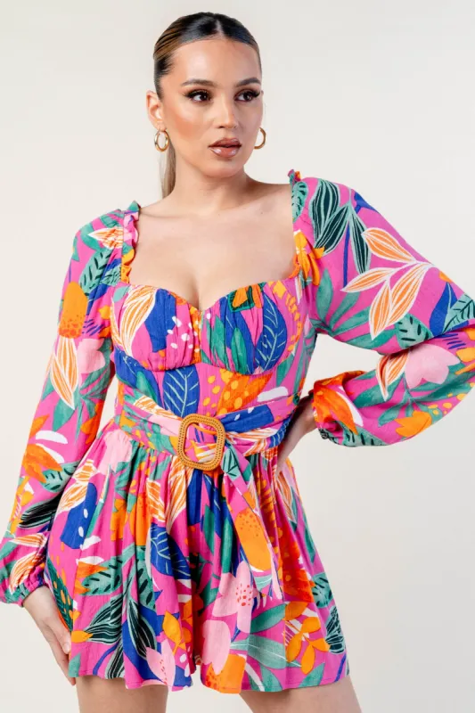 PJ10630S / EDGE TROPICAL PRINT WAIST BELTED SWEETHEART ROMPER made by privy