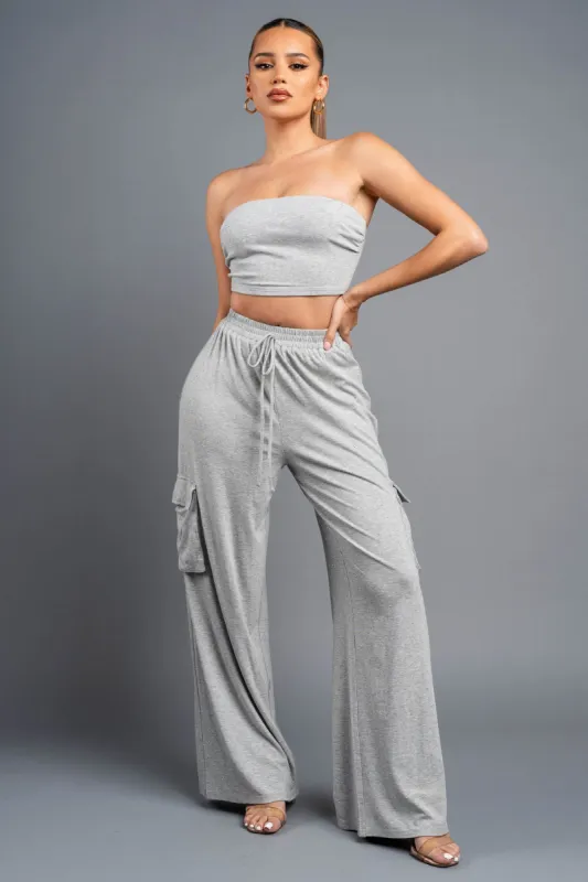 CHIC SILVER STUDDED TUBE TOP & CARGO LOUNGE SETS sold by privy