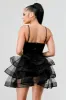 LUXE VELVET EMBELLISHED BUST SHEER RUFFLE DRESS sold by privy