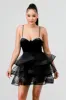 LUXE VELVET EMBELLISHED BUST SHEER RUFFLE DRESS sold by privy